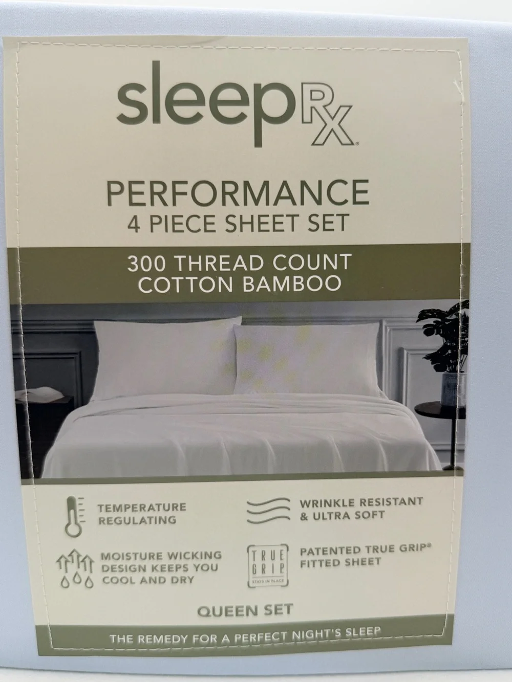 Sleep RX 300 Thread Count 4-pc Queen Sheet Set from Macys, Light Blue